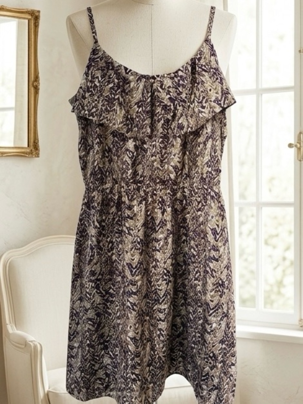 H&M| Purple, Brown & Cream Lightweight Flowy Mini Sundress Sz 2